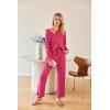 imageEkouaer Waffle Knit Pajamas Set for Women 2 Piece Outfits Long Sleeve Button Top and Wide Leg Pant with Pockets LoungewearHot Pink