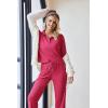 imageEkouaer Waffle Knit Pajamas Set for Women 2 Piece Outfits Long Sleeve Button Top and Wide Leg Pant with Pockets LoungewearHot Pink