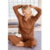 imageEkouaer Waffle Knit Pajamas Set for Women 2 Piece Outfits Long Sleeve Button Top and Wide Leg Pant with Pockets LoungewearLight Brown