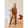 imageEkouaer Waffle Knit Pajamas Set for Women 2 Piece Outfits Long Sleeve Button Top and Wide Leg Pant with Pockets LoungewearLight Brown