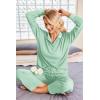 imageEkouaer Waffle Knit Pajamas Set for Women 2 Piece Outfits Long Sleeve Button Top and Wide Leg Pant with Pockets LoungewearLight Green