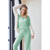 imageEkouaer Waffle Knit Pajamas Set for Women 2 Piece Outfits Long Sleeve Button Top and Wide Leg Pant with Pockets LoungewearLight Green