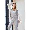 imageEkouaer Waffle Knit Pajamas Set for Women 2 Piece Outfits Long Sleeve Button Top and Wide Leg Pant with Pockets LoungewearLight Grey