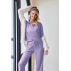 imageEkouaer Waffle Knit Pajamas Set for Women 2 Piece Outfits Long Sleeve Button Top and Wide Leg Pant with Pockets LoungewearLilac