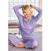 imageEkouaer Waffle Knit Pajamas Set for Women 2 Piece Outfits Long Sleeve Button Top and Wide Leg Pant with Pockets LoungewearLilac