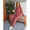 imageEkouaer Waffle Knit Pajamas Set for Women 2 Piece Outfits Long Sleeve Button Top and Wide Leg Pant with Pockets LoungewearPink