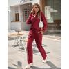 imageEkouaer Waffle Knit Pajamas Set for Women 2 Piece Outfits Long Sleeve Button Top and Wide Leg Pant with Pockets LoungewearWine Red