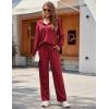 imageEkouaer Waffle Knit Pajamas Set for Women 2 Piece Outfits Long Sleeve Button Top and Wide Leg Pant with Pockets LoungewearWine Red