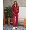 imageEkouaer Waffle Knit Pajamas Set for Women 2 Piece Outfits Long Sleeve Button Top and Wide Leg Pant with Pockets LoungewearWine Red