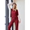 imageEkouaer Waffle Knit Pajamas Set for Women 2 Piece Outfits Long Sleeve Button Top and Wide Leg Pant with Pockets LoungewearWine Red