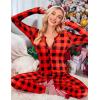 imageEkouaer Womens Onesie Adult Button One Piece Pajama Long Sleeve Onesie Pajamas Jumpsuit Sleepwear for WomenPlaid