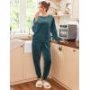 imageEkouaer Womens Pajamas Sets Long Sleeve Soft Sleepwear 2 Piece Velvet Pjs Lounge Sets with PocketsBlue Green