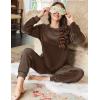 imageEkouaer Womens Pajamas Sets Long Sleeve Soft Sleepwear 2 Piece Velvet Pjs Lounge Sets with PocketsBrown