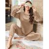 imageEkouaer Womens Pajamas Sets Long Sleeve Soft Sleepwear 2 Piece Velvet Pjs Lounge Sets with PocketsKhaki