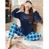 imageEkouaer Womens Pajamas Sets Long Sleeve Soft Sleepwear 2 Piece Velvet Pjs Lounge Sets with PocketsPlaid Blue