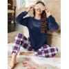 imageEkouaer Womens Pajamas Sets Long Sleeve Soft Sleepwear 2 Piece Velvet Pjs Lounge Sets with PocketsPlaid Navy