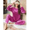 imageEkouaer Womens Pajamas Sets Long Sleeve Soft Sleepwear 2 Piece Velvet Pjs Lounge Sets with PocketsRose Red