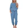 imageEkouaer Womens Pajamas Set Long Sleeve Loungewear Soft Lounge Set Joggers with PocketsNavy