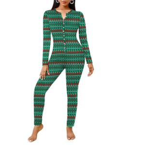 imageEkouaer Womens Onesie Adult Button One Piece Pajama Long Sleeve Onesie Pajamas Jumpsuit Sleepwear for WomenChristmas Stockings