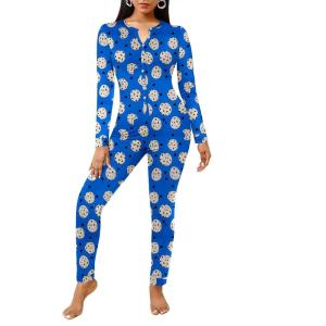 imageEkouaer Womens Onesie Adult Button One Piece Pajama Long Sleeve Onesie Pajamas Jumpsuit Sleepwear for WomenCookies