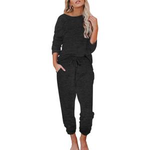 imageEkouaer Womens Pajamas Set Long Sleeve Loungewear Soft Lounge Set Joggers with PocketsBlack