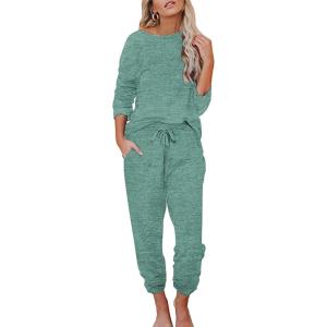 imageEkouaer Womens Pajamas Set Long Sleeve Loungewear Soft Lounge Set Joggers with PocketsBlue Green