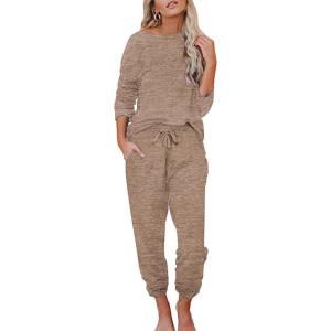 imageEkouaer Womens Pajamas Set Long Sleeve Loungewear Soft Lounge Set Joggers with PocketsBrown