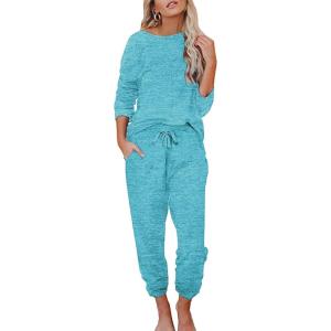 imageEkouaer Womens Pajamas Set Long Sleeve Loungewear Soft Lounge Set Joggers with PocketsDark Blue