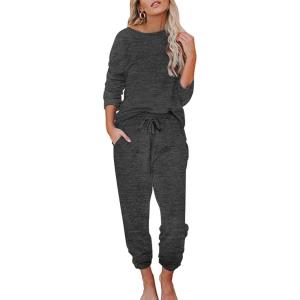 imageEkouaer Womens Pajamas Set Long Sleeve Loungewear Soft Lounge Set Joggers with PocketsDark Grey