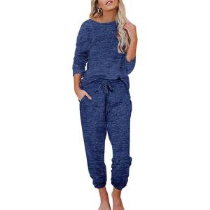 imageEkouaer Womens Pajamas Set Long Sleeve Loungewear Soft Lounge Set Joggers with PocketsDark Mineral Blue