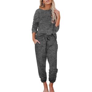 imageEkouaer Womens Pajamas Set Long Sleeve Loungewear Soft Lounge Set Joggers with PocketsDim Gray