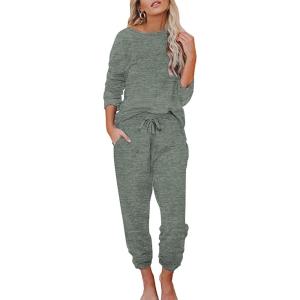 imageEkouaer Womens Pajamas Set Long Sleeve Loungewear Soft Lounge Set Joggers with PocketsGray Green