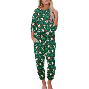 imageEkouaer Womens Pajamas Set Long Sleeve Loungewear Soft Lounge Set Joggers with PocketsGreen Christmas