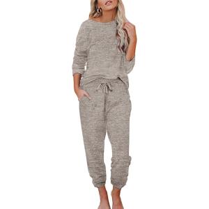 imageEkouaer Womens Pajamas Set Long Sleeve Loungewear Soft Lounge Set Joggers with PocketsKhaki