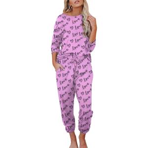 imageEkouaer Womens Pajamas Set Long Sleeve Loungewear Soft Lounge Set Joggers with PocketsLove