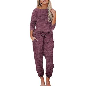 imageEkouaer Womens Pajamas Set Long Sleeve Loungewear Soft Lounge Set Joggers with PocketsMaroon