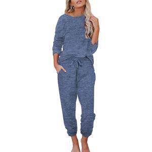 imageEkouaer Womens Pajamas Set Long Sleeve Loungewear Soft Lounge Set Joggers with PocketsNavy Blue