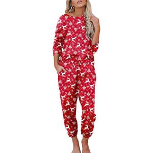 imageEkouaer Womens Pajamas Set Long Sleeve Loungewear Soft Lounge Set Joggers with PocketsRed Christmas