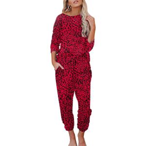 imageEkouaer Womens Pajamas Set Long Sleeve Loungewear Soft Lounge Set Joggers with PocketsRed Leopard