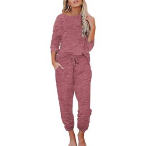 imageEkouaer Womens Pajamas Set Long Sleeve Loungewear Soft Lounge Set Joggers with PocketsWine Red