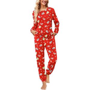 imageEkouaer Womens Pajamas Sets Long Sleeve Soft Sleepwear 2 Piece Velvet Pjs Lounge Sets with PocketsChristmas Red Snowman