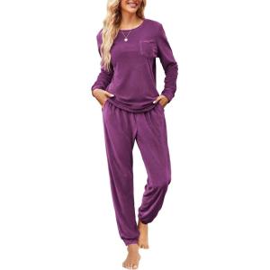 imageEkouaer Womens Pajamas Sets Long Sleeve Soft Sleepwear 2 Piece Velvet Pjs Lounge Sets with PocketsDeep Purple