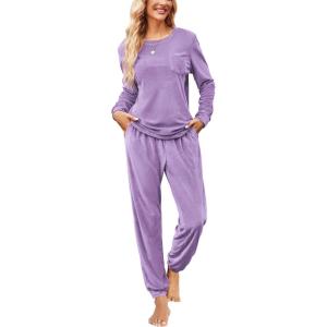 imageEkouaer Womens Pajamas Sets Long Sleeve Soft Sleepwear 2 Piece Velvet Pjs Lounge Sets with PocketsPurple