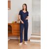 imageEkouaer 2 Pack Womens Pajama Sets Short Sleeve with Long Pant Pjs Sleepwear Loungewear with Pockets SXXLBlack Flowers Navy Blue