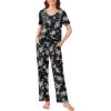 imageEkouaer 2 Pack Womens Pajama Sets Short Sleeve with Long Pant Pjs Sleepwear Loungewear with Pockets SXXLBlack Flowers Navy Blue