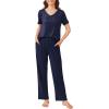 imageEkouaer 2 Pack Womens Pajama Sets Short Sleeve with Long Pant Pjs Sleepwear Loungewear with Pockets SXXLBlack Flowers Navy Blue