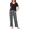 imageEkouaer 2 Pack Womens Pajama Sets Short Sleeve with Long Pant Pjs Sleepwear Loungewear with Pockets SXXLBlack PlaidRose Pliad