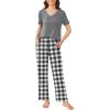 imageEkouaer 2 Pack Womens Pajama Sets Short Sleeve with Long Pant Pjs Sleepwear Loungewear with Pockets SXXLBlack RedDark Grey