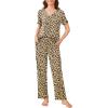 imageEkouaer 2 Pack Womens Pajama Sets Short Sleeve with Long Pant Pjs Sleepwear Loungewear with Pockets SXXLBlack StripedBrown Leopard