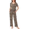 imageEkouaer 2 Pack Womens Pajama Sets Short Sleeve with Long Pant Pjs Sleepwear Loungewear with Pockets SXXLBlackBrown Leopard